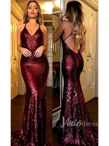 Prom Dress 2025 Sexy Burgundy Mermaid Prom Dresses Spaghetti Evening Dress Viniodress FD1318-unique prom dresses-Burgundy-Custom Size-Viniodress