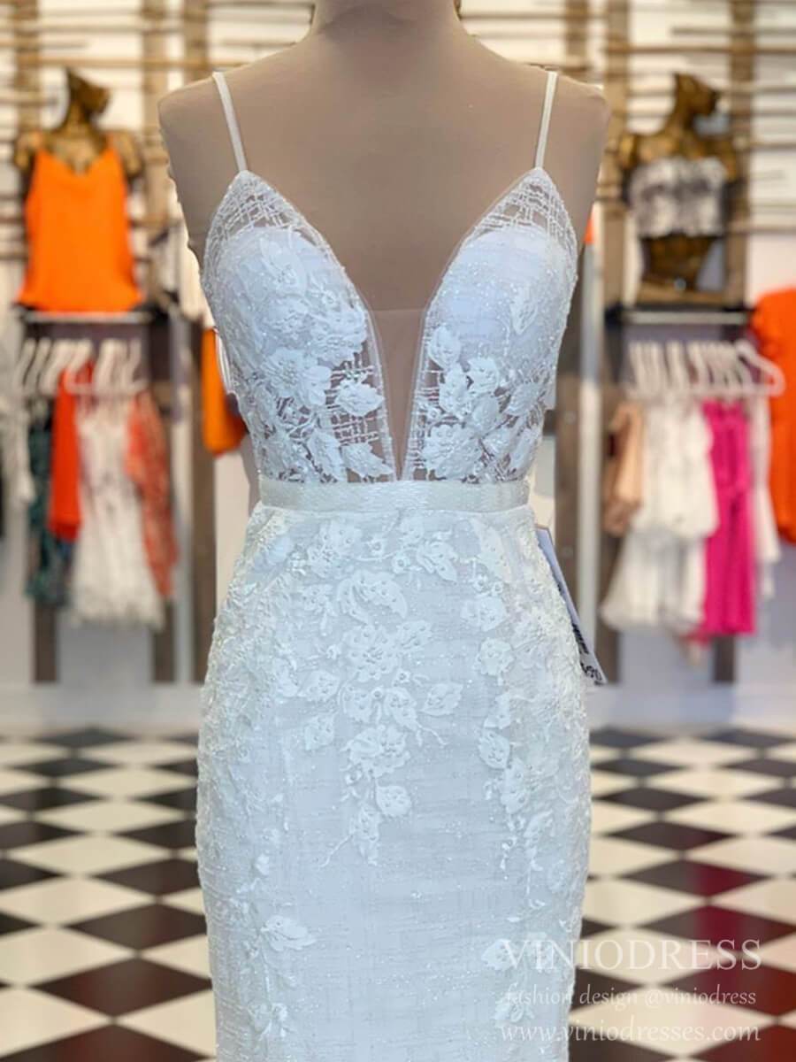 Sexy Deep V-neck Mermaid Prom Dresses Sparkly Backless Formal Dress FD2005-prom dresses 2025 -Viniodress-Ivory-Custom Size-