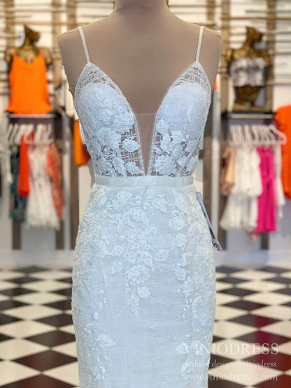 Sexy Deep V-neck Mermaid Prom Dresses Sparkly Backless Formal Dress FD2005-prom dresses 2025 -Viniodress-Ivory-Custom Size-