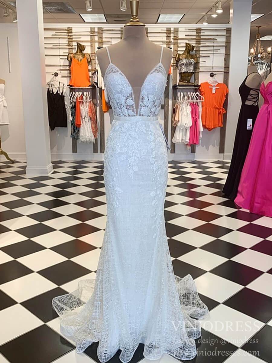 Sexy Deep V-neck Mermaid Prom Dresses Sparkly Backless Formal Dress FD2005-prom dresses 2025 -Viniodress-Ivory-Custom Size-