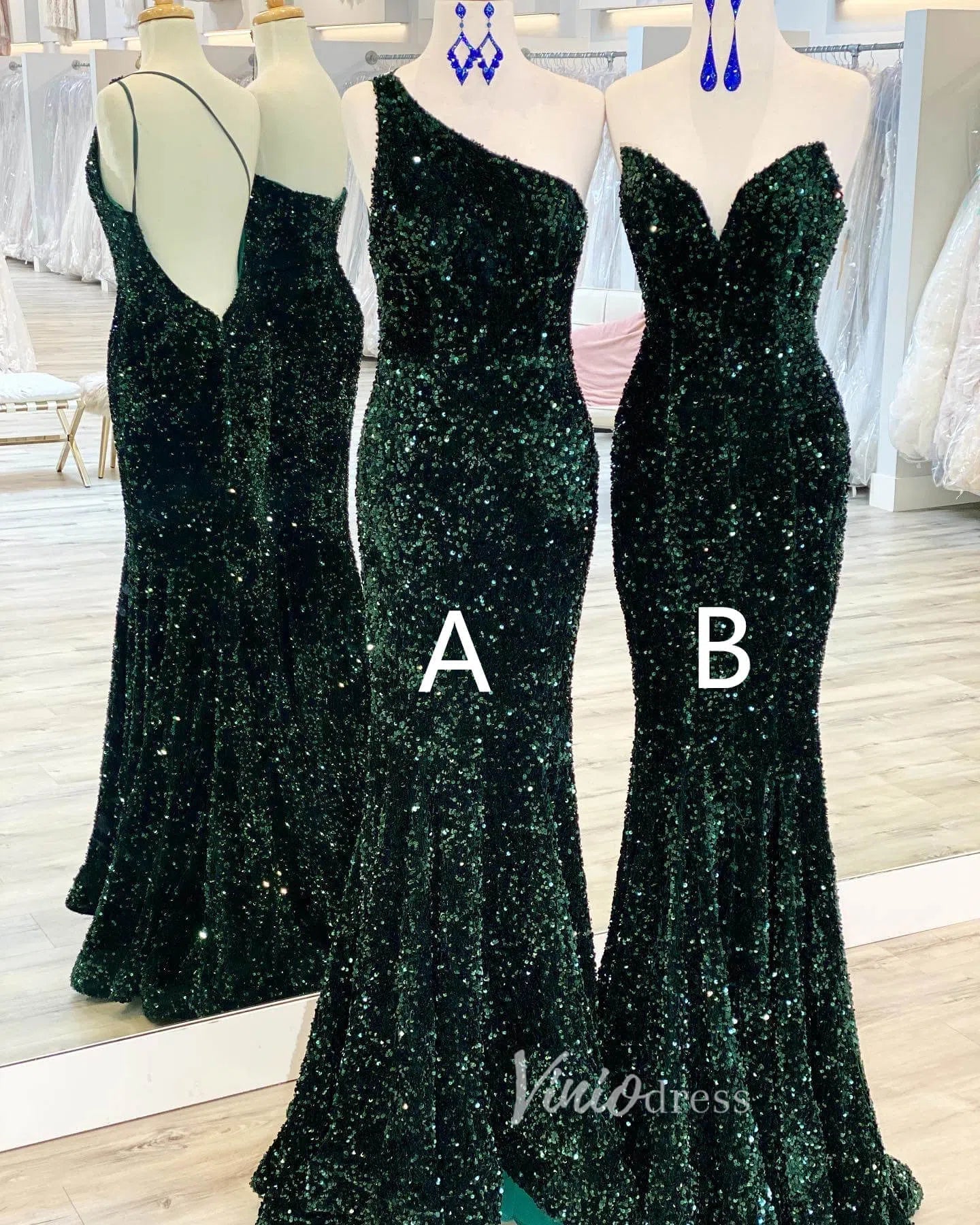 Sexy Green Mermaid Sequin Prom Dresses Evening Dress FD3311-prom dresses 2025 -Viniodress-Emerald Green-Custom Size-A