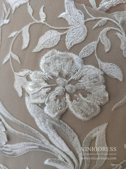 Sexy Mermaid Lace Wedding Dresses Deep V Neck Boho Wedding Dress VW1455-wedding dresses 2025 -Viniodress-Nude-Custom Size-