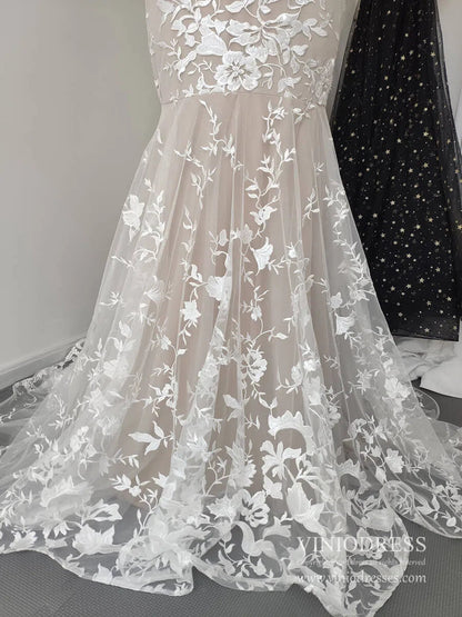 Sexy Mermaid Lace Wedding Dresses Deep V Neck Boho Wedding Dress VW1455-wedding dresses 2025 -Viniodress-Nude-Custom Size-