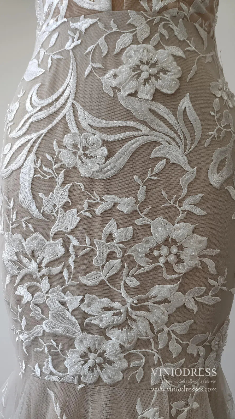 Sexy Mermaid Lace Wedding Dresses Deep V Neck Boho Wedding Dress VW1455-wedding dresses 2025 -Viniodress-Nude-Custom Size-