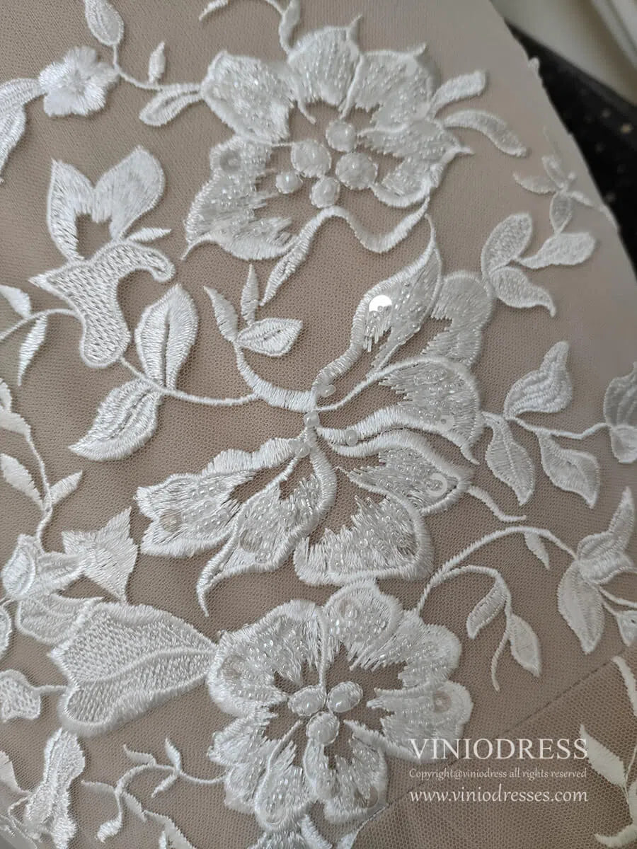 Sexy Mermaid Lace Wedding Dresses Deep V Neck Boho Wedding Dress VW1455-wedding dresses 2025 -Viniodress-Nude-Custom Size-