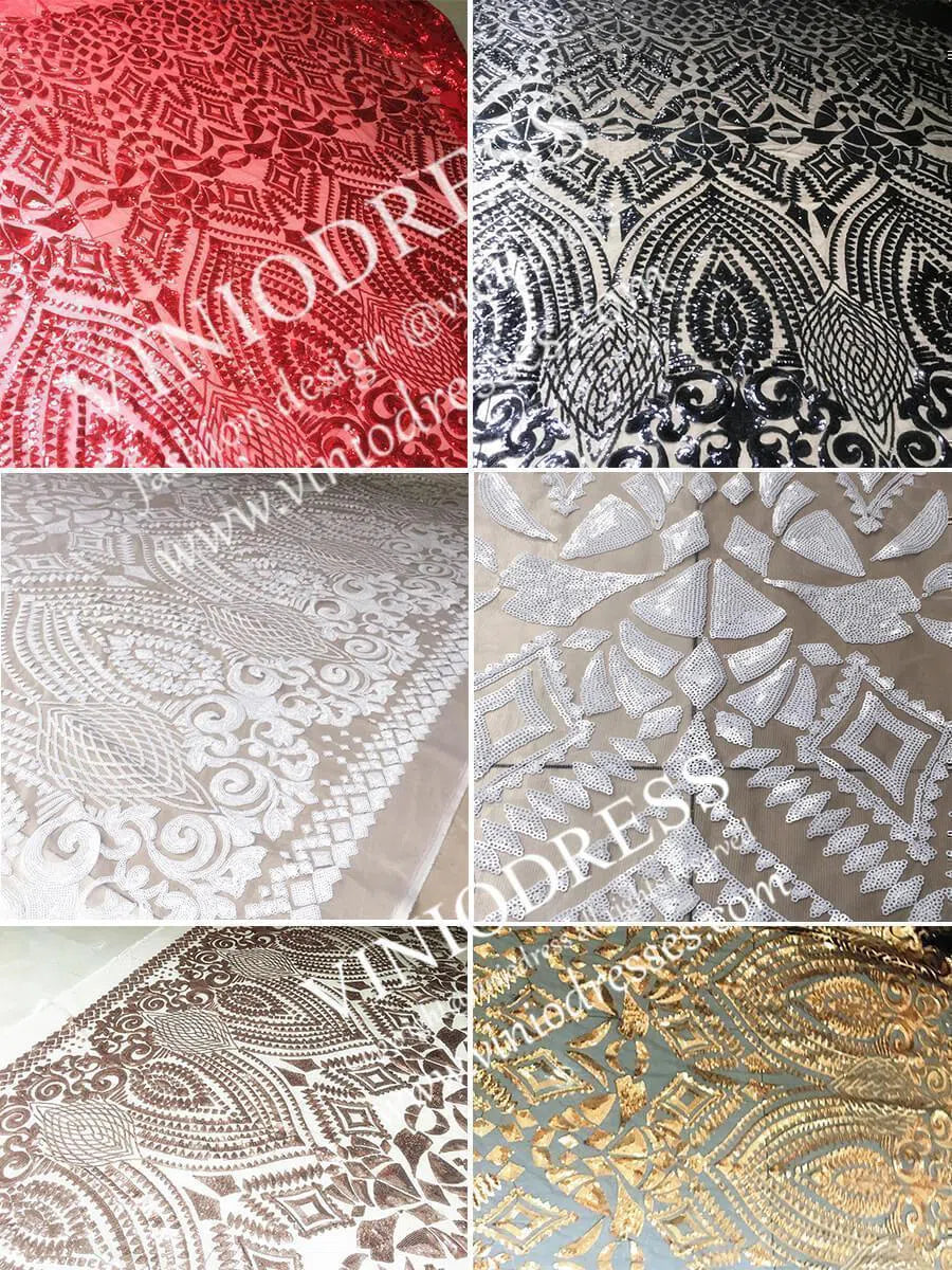 Sexy Mermaid Wedding Dress Geometric Sequin Lace Gown with Illusion Neckline & Button-Up Back VW1416-wedding dresses 2025 -Viniodress-Ivory-Custom Size-