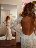 Sexy Open Back Mermaid Lace Wedding Dresses with Long Sleeves VW1305-wedding dresses-Viniodress-Viniodress