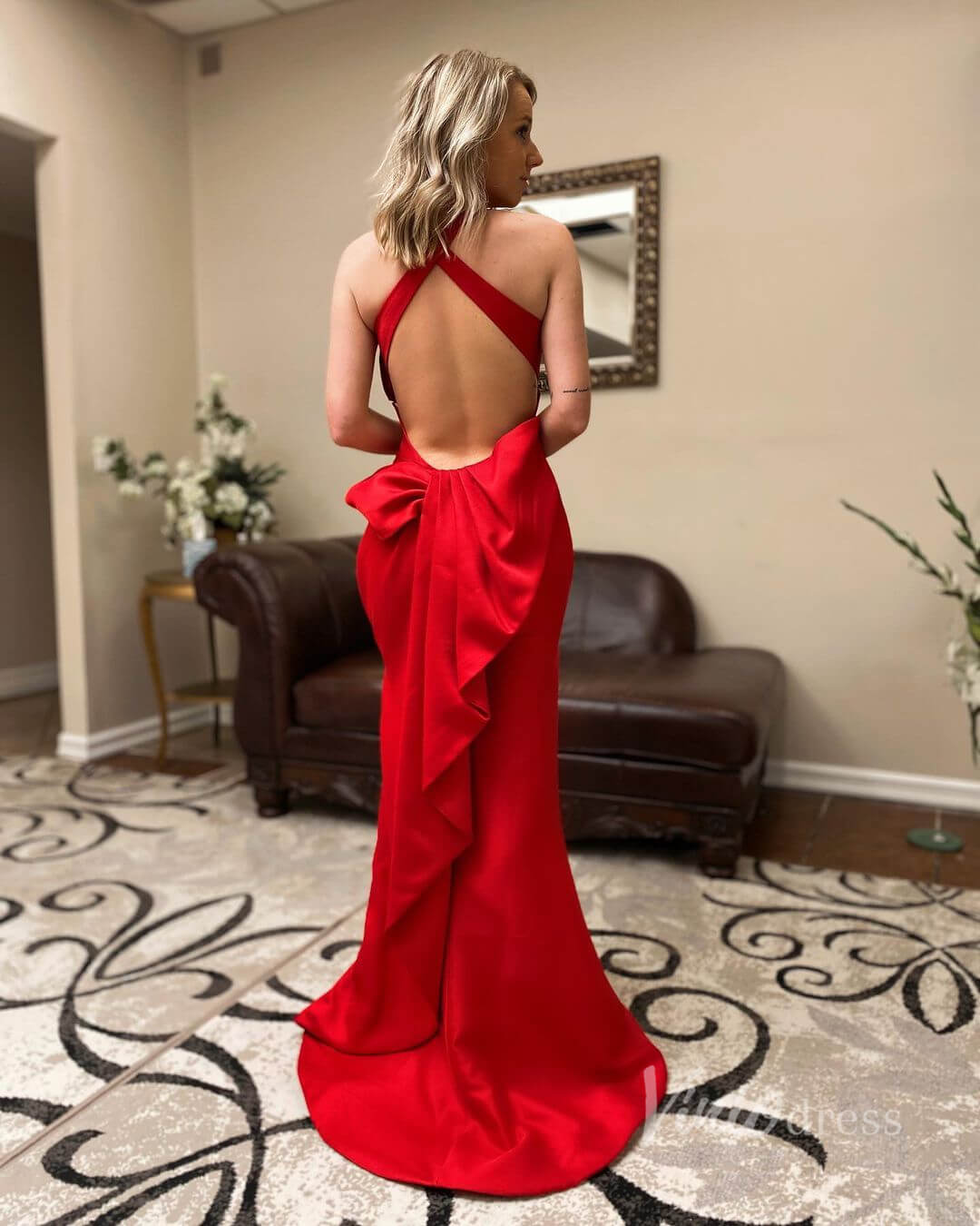 Prom Dress 2025 Sexy Open Back Red Mermaid Prom Dress with Slit FD2834-unique prom dresses-Red-Custom Size-Viniodress