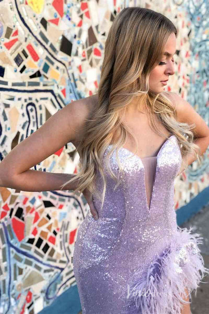 Sexy Sequin Mermaid Prom Dresses Feather High Slit Sweetheart Neck FD4095-prom dresses 2025 -Viniodress-Light Blue-Custom Size-