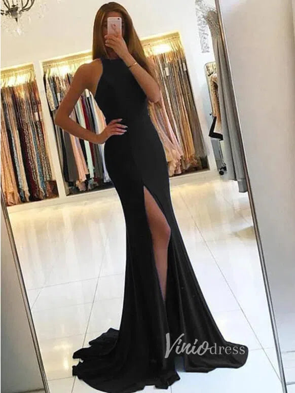 Sexy Simple Royal Blue Mermaid Prom Dresses with Slit FD1317-prom dresses-Viniodress-Black-Custom Size-Viniodress