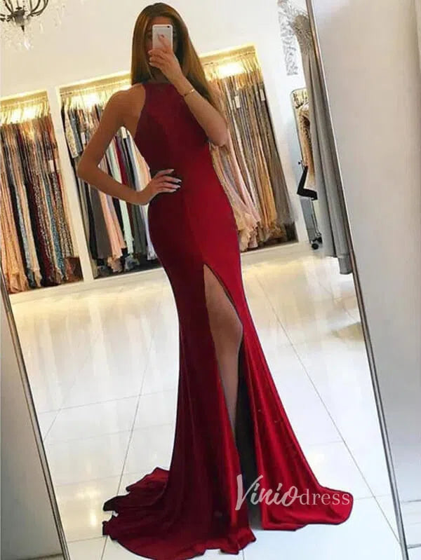 Sexy Simple Royal Blue Mermaid Prom Dresses with Slit FD1317-prom dresses-Viniodress-Dark Red-Custom Size-Viniodress