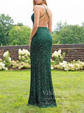 Prom Dress 2025 Sexy Sparkly Emerald Green Sequin Long Prom Dresses with Slit FD1737-unique prom dresses-Emerald Green-Custom Size-Viniodress