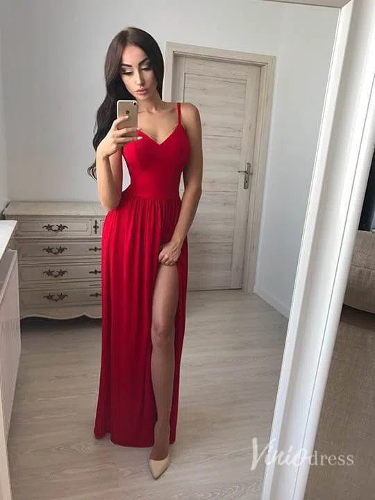 Sexy Thigh Split Formal Dress Spaghetti Simple Prom Dresses FD1310-prom dresses-Viniodress-Viniodress