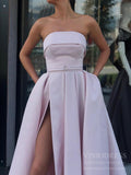 Prom Dress 2025 Sexy Thigh Split Strapless Burgundy Satin Prom Dresses with Pockets FD1034-unique prom dresses-Burgundy-Custom Size-Viniodress