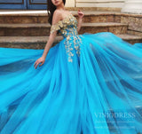 Prom Dress 2025 Sexy Turquoise Long Prom Dresses with Slit Off the Shoulder Formal Dress FD1787-unique prom dresses-Blue-Custom Size-Viniodress