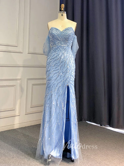 Sheath Beaded Prom Dresses with Slit Overskirt Evening Dress 20014-Evening Dresses 2025 -Viniodress-As Picture-US 2-