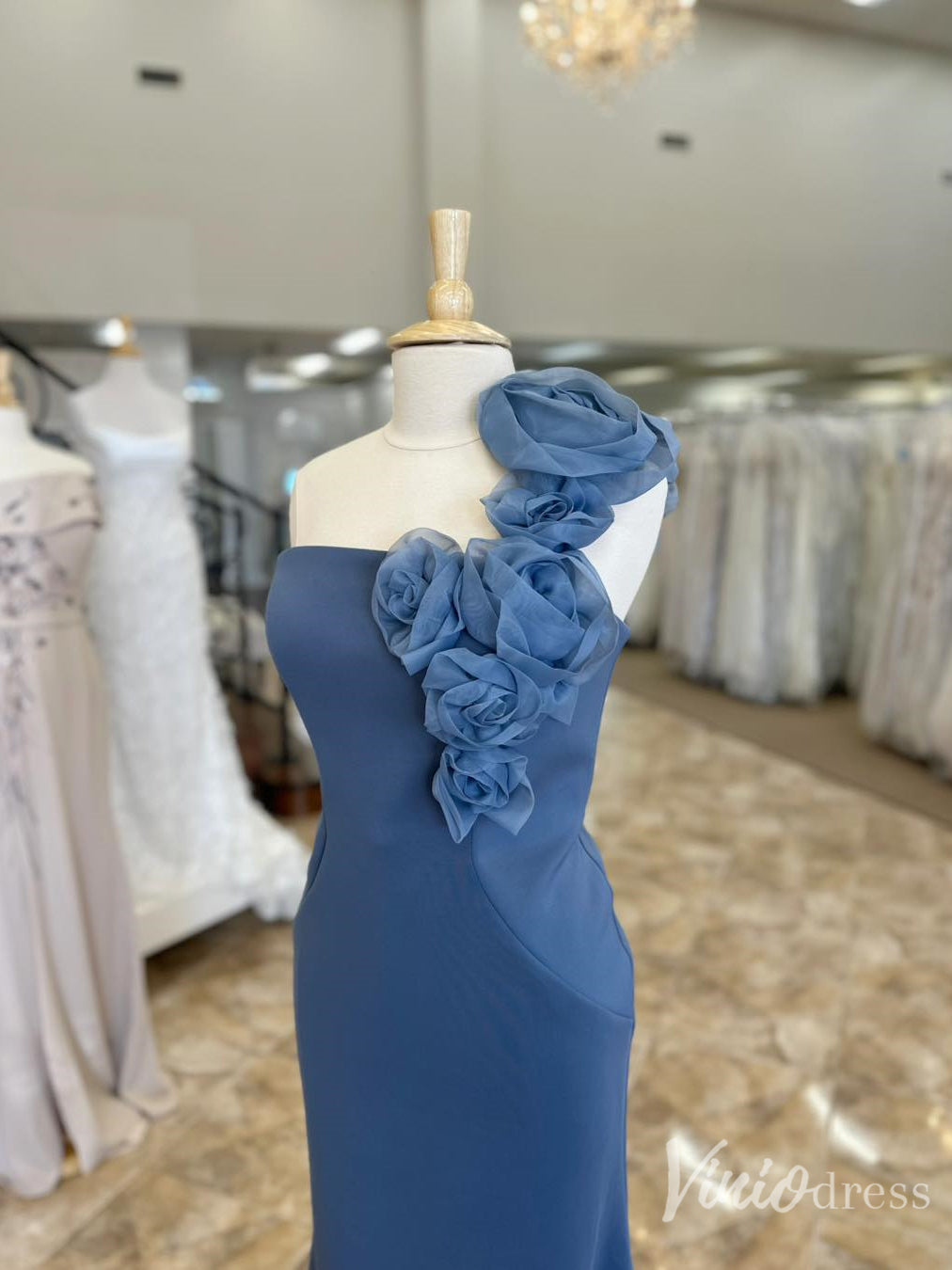 Sheath Dusty Blue Evening Dress with Flower Shoulder – FD6132-prom dresses 2025 -Viniodress-Blue-Custom Size-