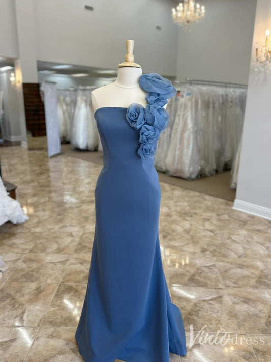 Sheath Dusty Blue Evening Dress with Flower Shoulder – FD6132-prom dresses 2025 -Viniodress-Blue-Custom Size-