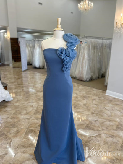 Sheath Dusty Blue Evening Dress with Flower Shoulder – FD6132-prom dresses 2025 -Viniodress-Blue-Custom Size-