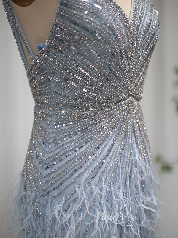 Sheath Feather Prom Dresses with Slit Beaded 20s Evening Dresses FD2477-Evening Dresses 2025 -Viniodress-Pink-US 2-