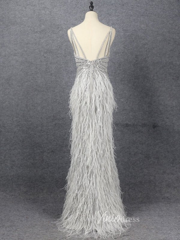 Sheath Feather Prom Dresses with Slit Beaded 20s Evening Dresses FD2477-Evening Dresses 2025 -Viniodress-Pink-US 2-