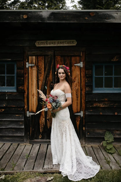 Sheath Lace Boho Wedding Dresses with Removable Sleeves VW1092-wedding dresses 2025 -Viniodress-Zipper-As Picture-Custom Size