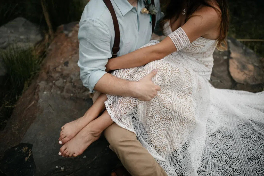 Sheath Lace Boho Wedding Dresses with Removable Sleeves VW1092-wedding dresses 2025 -Viniodress-Zipper-As Picture-Custom Size