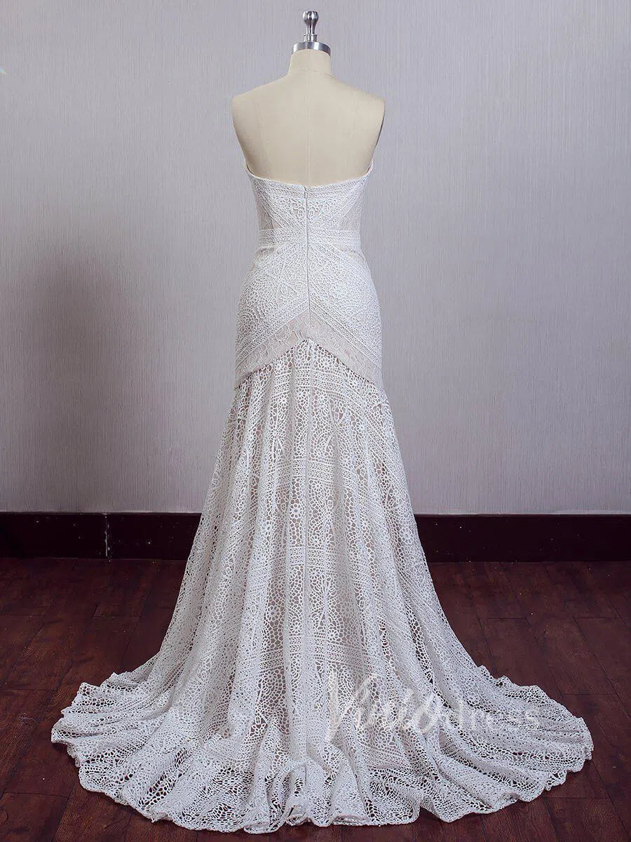 Sheath Lace Boho Wedding Dresses with Removable Sleeves VW1092-wedding dresses 2025 -Viniodress-Zipper-As Picture-Custom Size