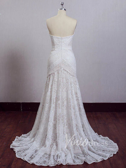 Sheath Lace Boho Wedding Dresses with Removable Sleeves VW1092-wedding dresses 2025 -Viniodress-Zipper-As Picture-Custom Size