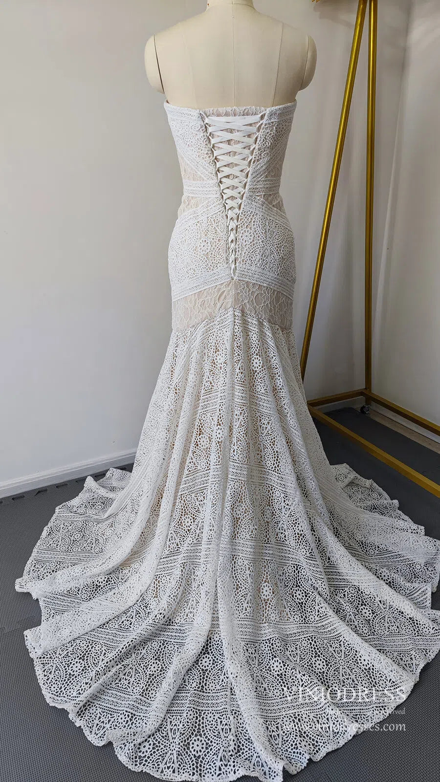 Sheath Lace Boho Wedding Dresses with Removable Sleeves VW1092-wedding dresses 2025 -Viniodress-Zipper-As Picture-Custom Size