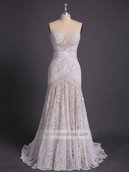 Sheath Lace Boho Wedding Dresses with Removable Sleeves VW1092-wedding dresses 2025 -Viniodress-Zipper-As Picture-Custom Size