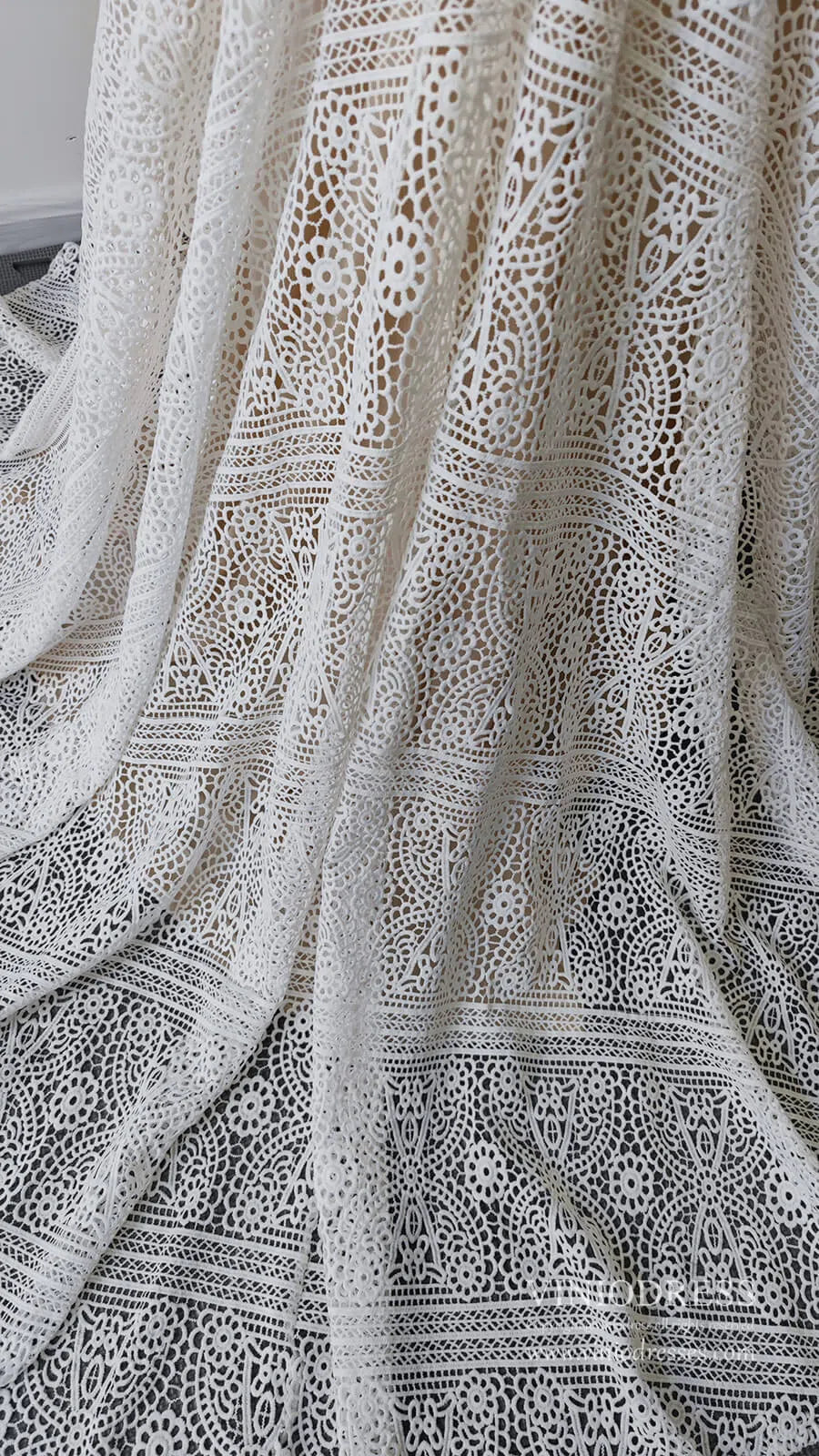 Sheath Lace Boho Wedding Dresses with Removable Sleeves VW1092-wedding dresses 2025 -Viniodress-Zipper-As Picture-Custom Size