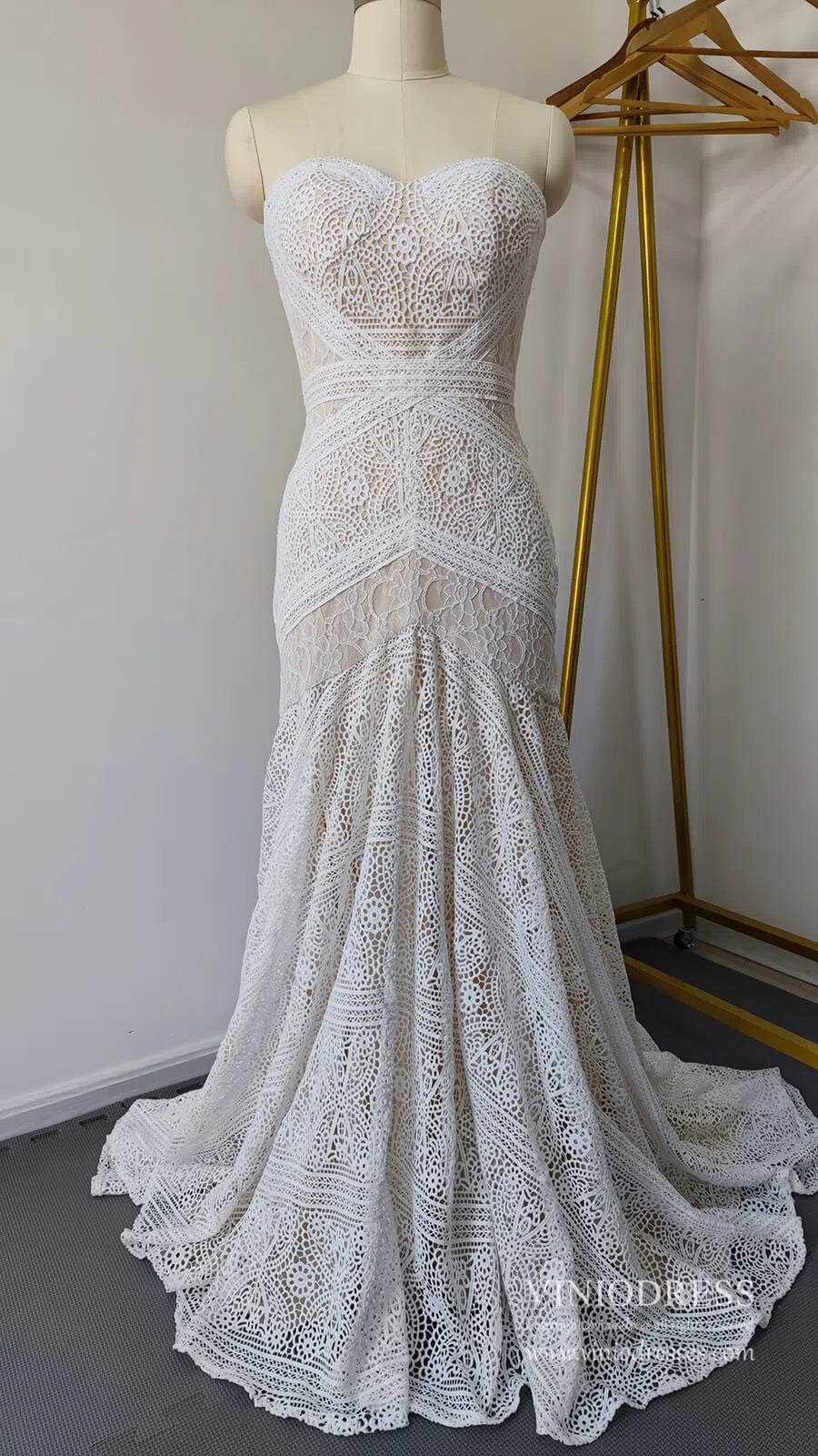 Sheath Lace Boho Wedding Dresses with Removable Sleeves VW1092-wedding dresses 2025 -Viniodress-Zipper-As Picture-Custom Size