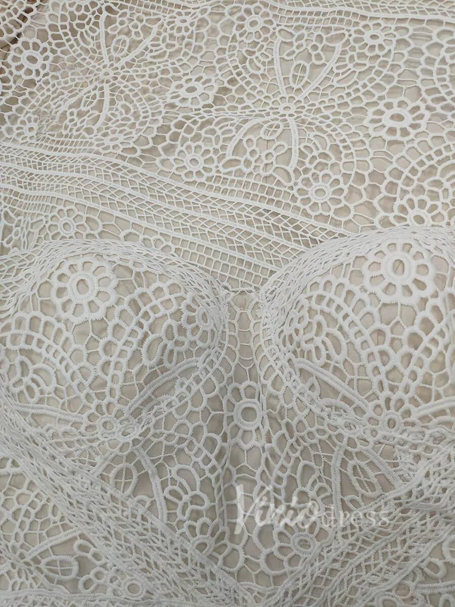 Sheath Lace Boho Wedding Dresses with Removable Sleeves VW1092-wedding dresses 2025 -Viniodress-Zipper-As Picture-Custom Size