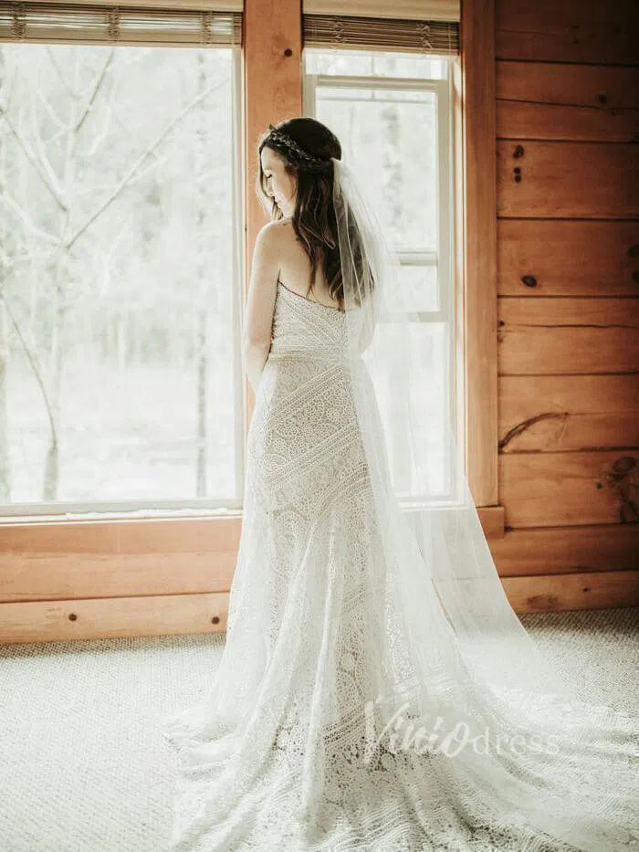 Sheath Lace Boho Wedding Dresses with Removable Sleeves VW1092-wedding dresses 2025 -Viniodress-Zipper-As Picture-Custom Size
