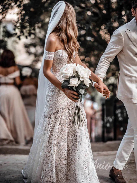 Sheath Lace Boho Wedding Dresses with Removable Sleeves VW1092-wedding dresses-Viniodress-Zipper-As Picture-Custom Size-Viniodress