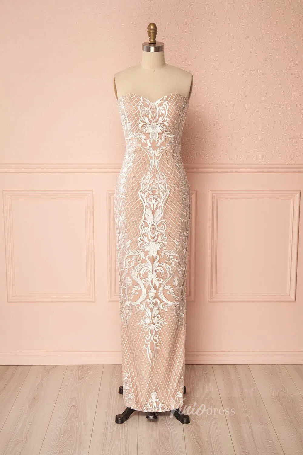 Sheath Lace Wedding Dress with Removable Overskirt VW1064-wedding dresses-Viniodress-Viniodress