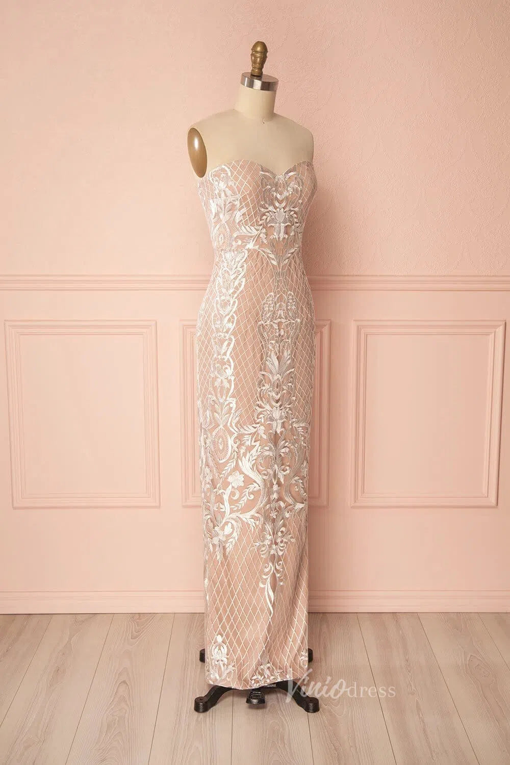 Sheath Lace Wedding Dress with Removable Overskirt VW1064-wedding dresses-Viniodress-Viniodress