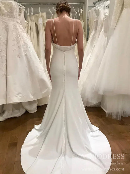Sheath Minimalist Wedding Dresses Spaghetti Strap Simple Satin Wedding Dress VW1573-wedding dresses 2025 -Viniodress-Ivory-Custom Size-