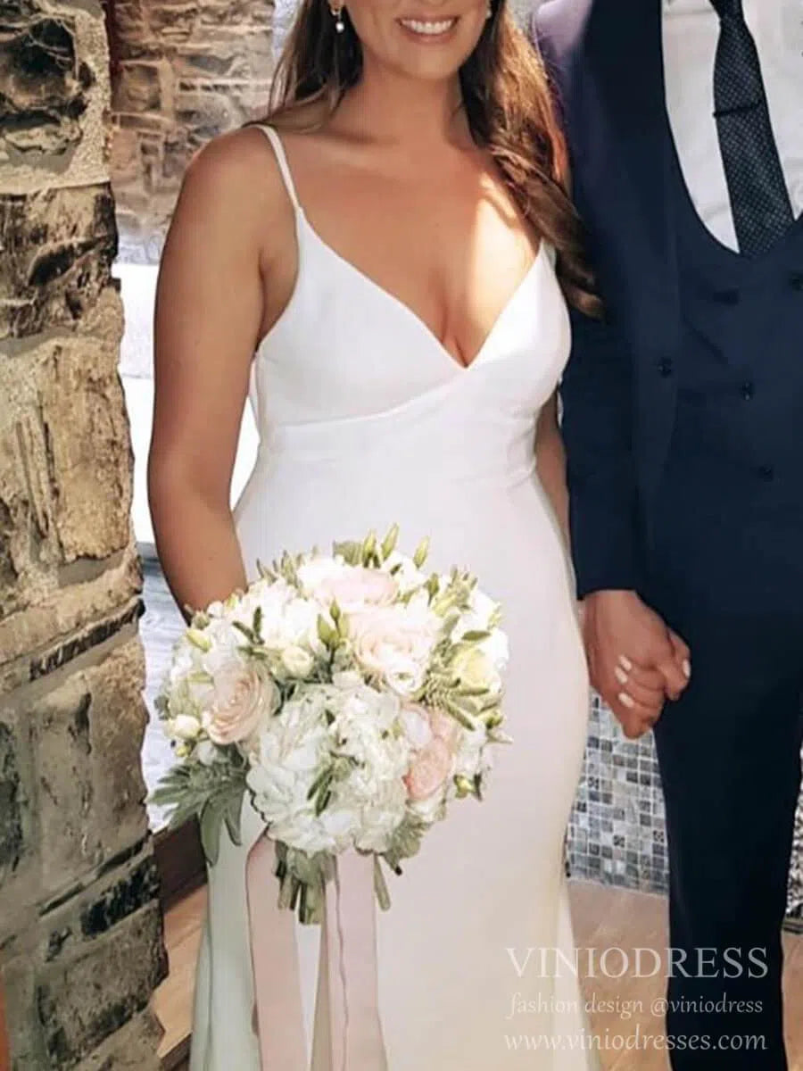 Sheath Minimalist Wedding Dresses Spaghetti Strap Simple Satin Wedding Dress VW1573-wedding dresses 2025 -Viniodress-Ivory-Custom Size-