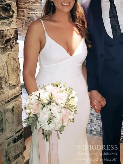 Sheath Minimalist Wedding Dresses Spaghetti Strap Simple Satin Wedding Dress VW1573-wedding dresses 2025 -Viniodress-Ivory-Custom Size-
