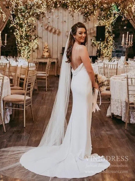 Sheath Minimalist Wedding Dresses Spaghetti Strap Simple Satin Wedding Dress VW1573-wedding dresses 2025 -Viniodress-Ivory-Custom Size-