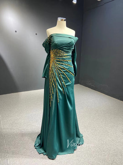 Sheath Red Formal Dress Pageant Gown with Removable Sleeves 67153 viniodress-prom dresses 2025 -Viniodress-Emerald Green-Custom Size-