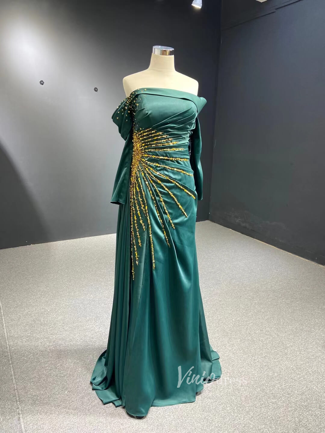 Prom Dress 2025 Sheath Red Formal Dress Pageant Gown with Removable Sleeves 67153 viniodress-unique prom dresses-Emerald Green-Custom Size-Viniodress