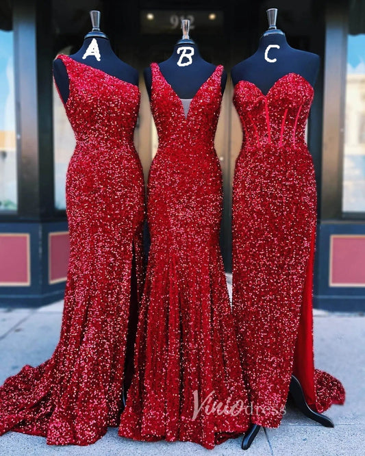 Sheath Red Sequin Prom Dresses Long 2023 FD2957-prom dresses 2025 -Viniodress-A-one-shoulder-Red-Custom Size