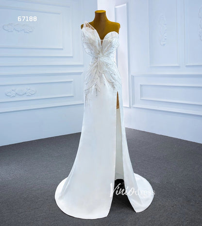 Sheath Satin Modern Wedding Dresses with Slit 67188-wedding dresses 2025 -Viniodress-Ivory-Custom Size-
