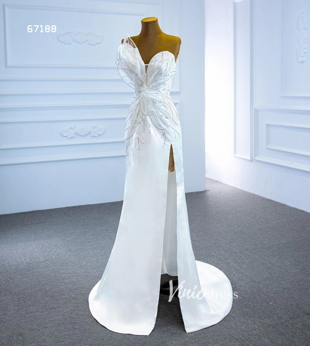 Sheath Satin Modern Wedding Dresses with Slit 67188-wedding dresses 2025 -Viniodress-Ivory-Custom Size-