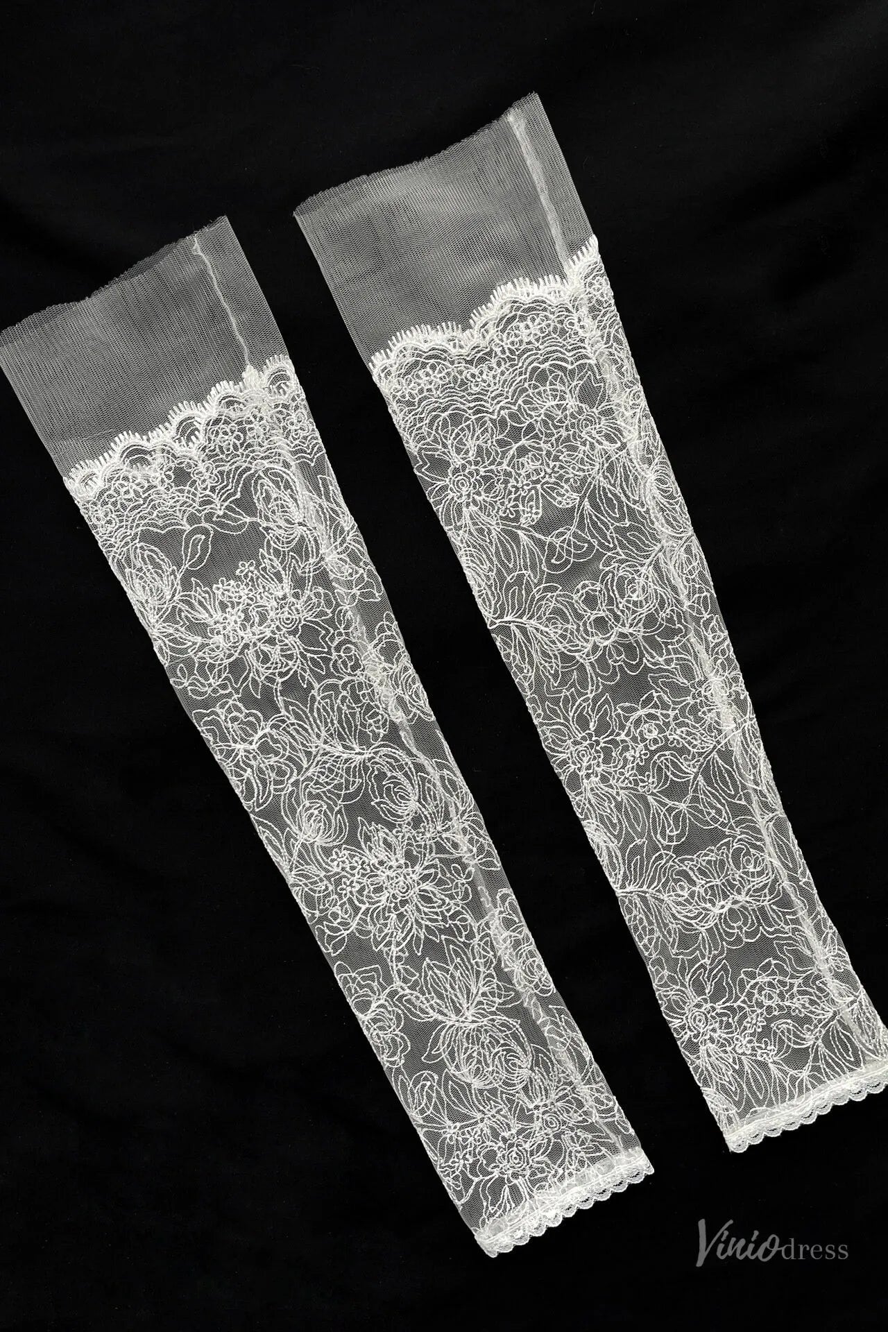 Sheer Lace Brial Gloves Romantic Long Sleeve for Brides WG183-Bridal Gloves 2026-Viniodress-Ivory-
