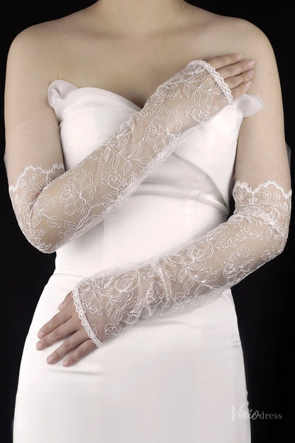 Sheer Lace Brial Gloves Romantic Long Sleeve for Brides WG183-Bridal Gloves 2026-Viniodress-Ivory-