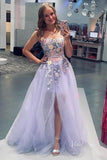 Sheer Lavender Lace Applique Prom Dresses Removalbe Overskirt FD4039
